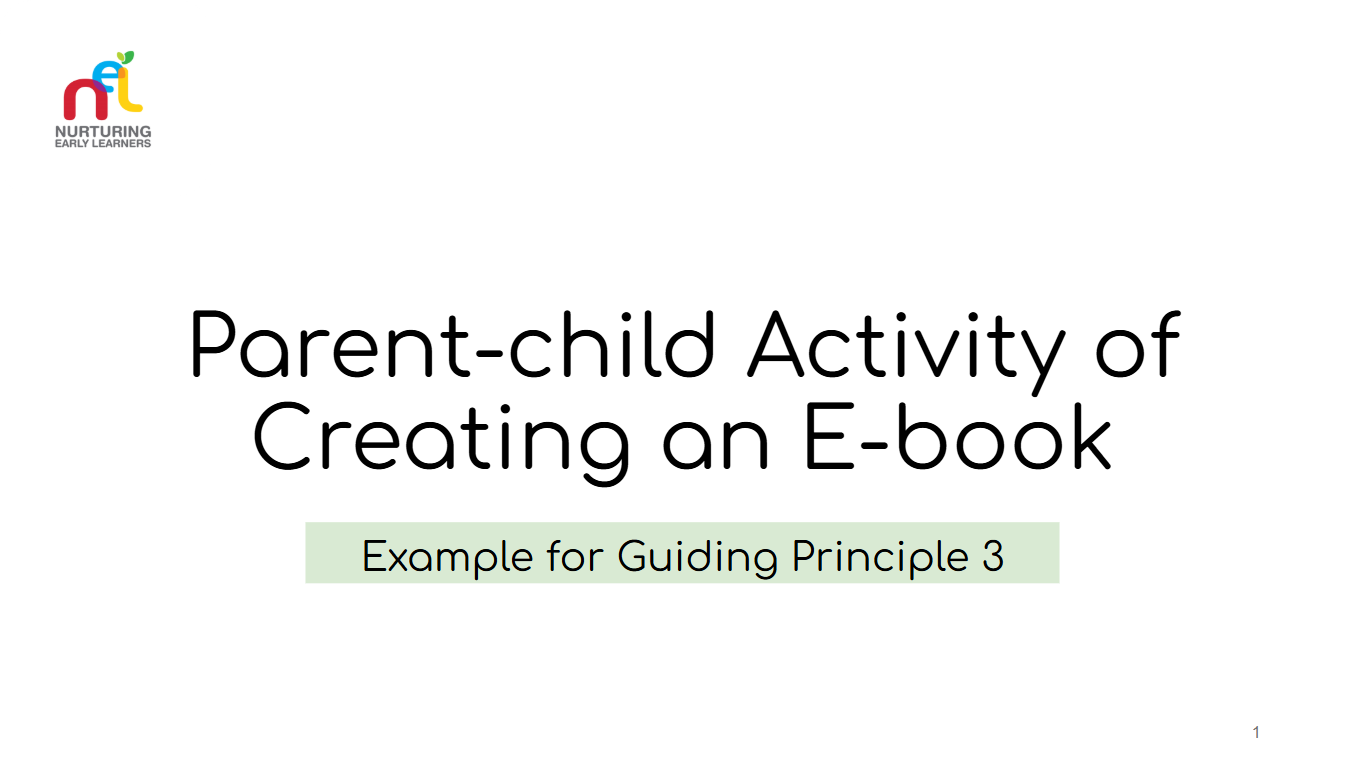 white background with text "parent-child activity of creating an E-book"